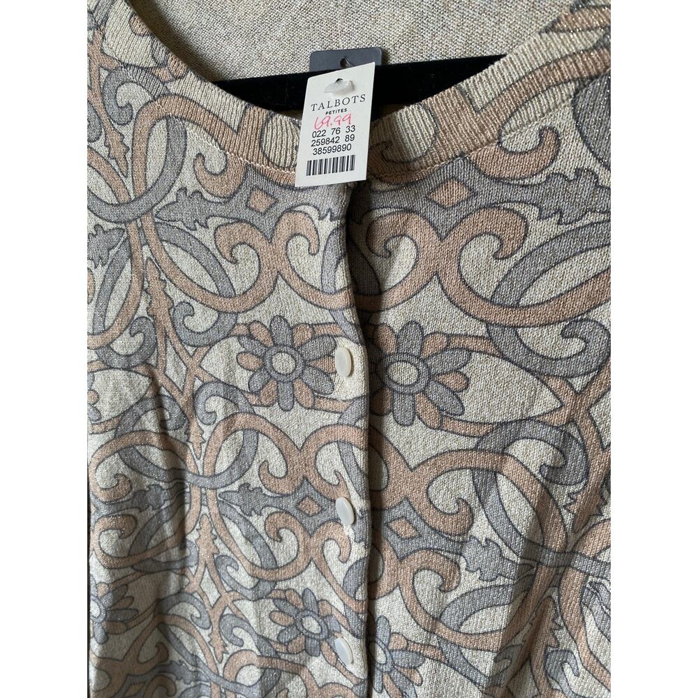 Talbots Black Label Gold Metallic Scroll and Floral Cardigan Sz L Petite NWT - Picture 6 of 11